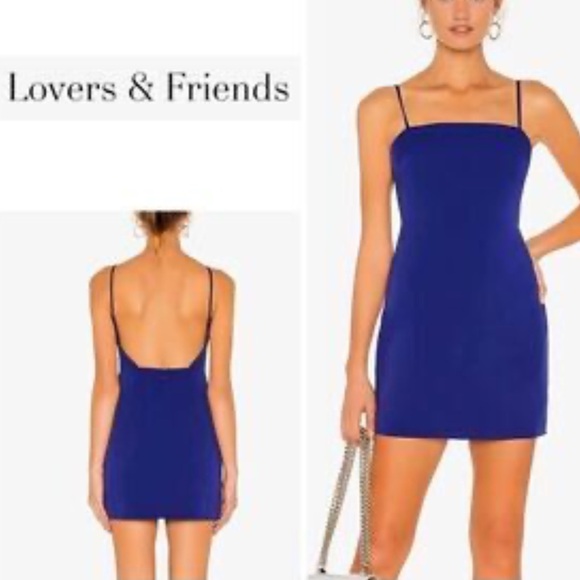 Lovers + Friends Dresses & Skirts - Lovers + friends revolve dark blue spaghetti strap mini dress with open back